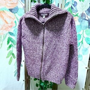 DRESS BARN SWEATER PURPLE MARLED ZIP FRONT SHAWL COLLAR SIZE XL